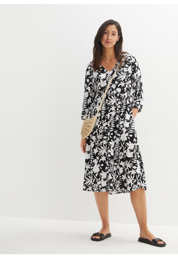 bonprix - Sukienka midi z lejącej wiskozy. Kolor: czarny. Materiał: wiskoza. Długość: midi