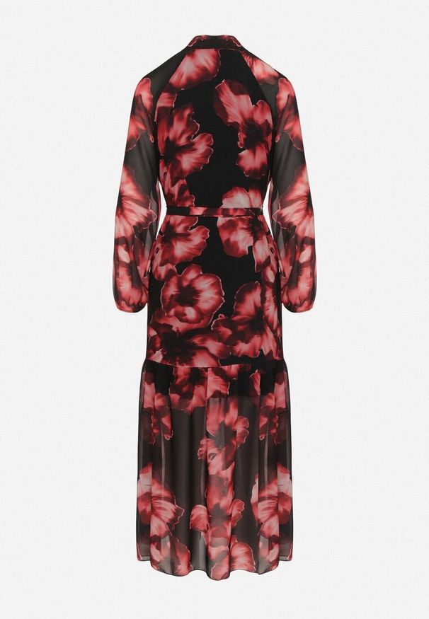 Born2be - Czarna Pudełkowa Sukienka w Kwiaty z Paskiem Nifle. Okazja: na co dzień. Kolor: czarny. Materiał: skóra. Wzór: kwiaty. Styl: casual, elegancki