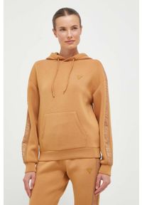 Guess bluza damska kolor brązowy z kapturem z nadrukiem. Typ kołnierza: kaptur. Kolor: brązowy. Materiał: materiał, dzianina, wiskoza. Wzór: nadruk #3