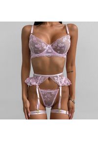 Intica - Komplet bielizny koronkowej z haftem na romantyczne wieczory Cristen. Kolor: różowy. Materiał: koronka. Wzór: haft #4