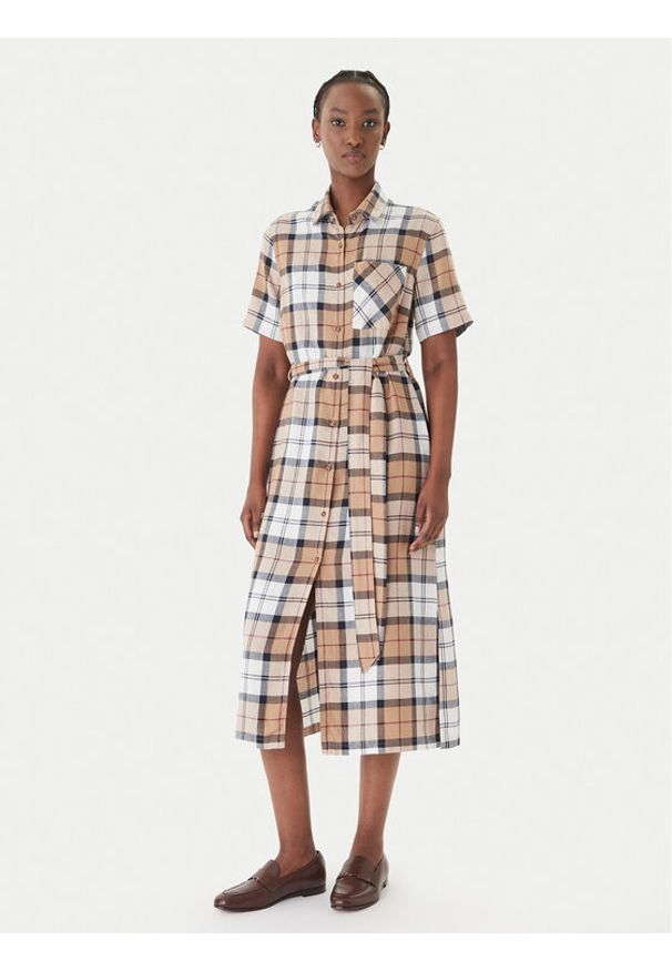 Barbour Sukienka koszulowa Fern LDR0988BR37 Beżowy Slim Fit. Kolor: beżowy. Materiał: lyocell. Typ sukienki: koszulowe