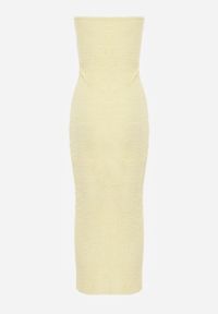 Renee - Żółta Koktajlowa Sukienka Bandeau z Bawełnianej Koronki z Rozcięciem na Nogę Manore. Typ kołnierza: dekolt w łódkę. Kolor: żółty. Materiał: bawełna, koronka. Długość rękawa: bez ramiączek. Wzór: koronka. Sezon: lato. Typ sukienki: dopasowane. Styl: wizytowy #6