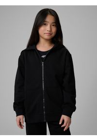 4f - 4F Bluza dresowa loose z kapturem dziewczęca - czarna 146/152 (10-12 lat). Okazja: na co dzień, na uczelnię. Typ kołnierza: kaptur. Kolor: czarny. Materiał: dresówka. Sezon: lato. Styl: casual #1