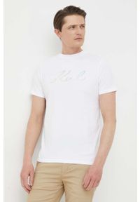 Karl Lagerfeld t-shirt bawełniany kolor biały z nadrukiem. Kolor: biały. Materiał: bawełna. Wzór: nadruk #1