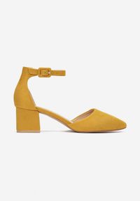 Born2be - Żółte Czółenka Myrameia. Nosek buta: szpiczasty. Zapięcie: pasek. Kolor: żółty. Wzór: gładki, jednolity. Obcas: na słupku