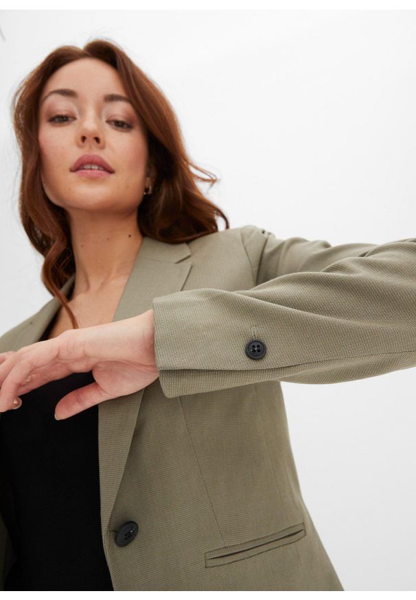 bonprix - Żakiet. Kolekcja: petite. Kolor: zielony. Długość: krótkie. Styl: elegancki