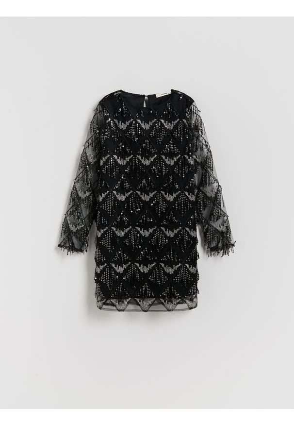Reserved - Sukienka z cekinami - wielobarwny. Materiał: dzianina