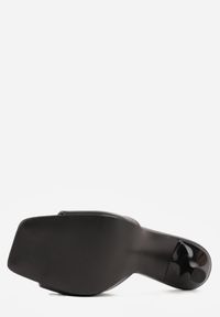 Renee - Czarne Klapki na Szpilce Ozdobione Kwadratowym Noskiem Eudanassa. Okazja: na co dzień. Kolor: czarny. Materiał: jeans. Wzór: aplikacja. Sezon: lato. Obcas: na szpilce. Styl: casual #3