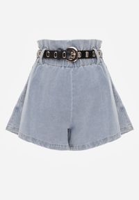 Born2be - Jasnoniebieskie Jeansowe Szorty z Szeroką Gumką w Pasie i Dodatkowym Paskiem ze Sprzączką Delilata. Okazja: na co dzień. Kolor: niebieski. Materiał: jeans. Styl: elegancki, casual #6