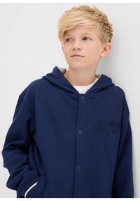 bonprix - Bluza rozpinana college z czystej bawełny organicznej. Typ kołnierza: kaptur. Kolor: niebieski. Materiał: bawełna