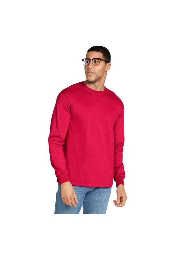 GILDAN - Ultra Bawełniana Koszulka Z Długim Rękawem Unisex Dla Dorosłych. Kolor: czerwony. Materiał: bawełna. Długość rękawa: długi rękaw. Długość: długie. Sport: turystyka piesza