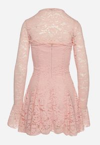 Born2be - Jasnoróżowa Rozkloszowana Sukienka Koktajlowa z Koronką i Bolerkiem Eyrfedi. Okazja: na randkę, na ślub cywilny, na wesele. Kolor: różowy. Materiał: koronka. Długość rękawa: na ramiączkach. Wzór: koronka. Styl: wizytowy #5