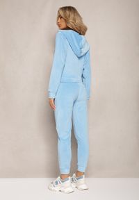 Renee - Niebieski Dresowy Komplet z Weluru Spodnie i Bluza z Kapturem na Suwak Styrena. Kolor: niebieski. Materiał: dresówka, welur #5