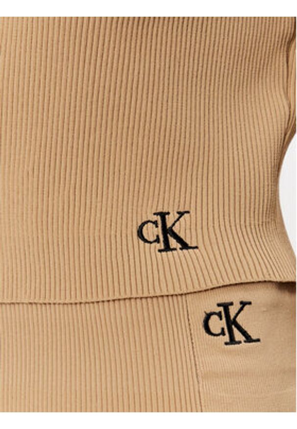 Calvin Klein Jeans Kardigan J20J221349 Beżowy Slim Fit. Kolor: beżowy. Materiał: syntetyk