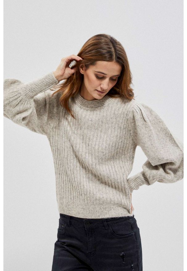 MOODO - Sweter z domieszką wełny. Materiał: wełna. Długość rękawa: długi rękaw. Długość: długie. Wzór: gładki