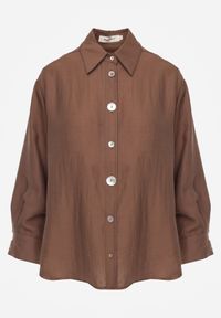 Renee - Brązowa Oversizowa Koszula z Wiskozą i Lnem z Guzikami o Różnej Wielkości Drenrya. Okazja: na co dzień. Kolor: brązowy. Materiał: wiskoza, len. Styl: casual #2