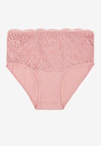 Renee - Różowe Majtki Figi z Bawełny Zdobione Koronką Idivia. Kolekcja: plus size. Kolor: różowy. Materiał: koronka, bawełna. Wzór: koronka, aplikacja