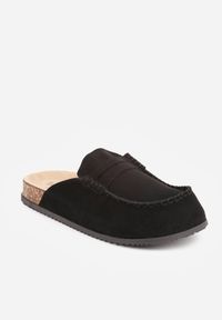 Born2be - Czarne Klapki w Stylu Muli na Korkowej Podeszwie z Przeszyciami Sophereia. Okazja: na co dzień. Kolor: czarny. Materiał: len. Wzór: aplikacja. Styl: casual, klasyczny #5