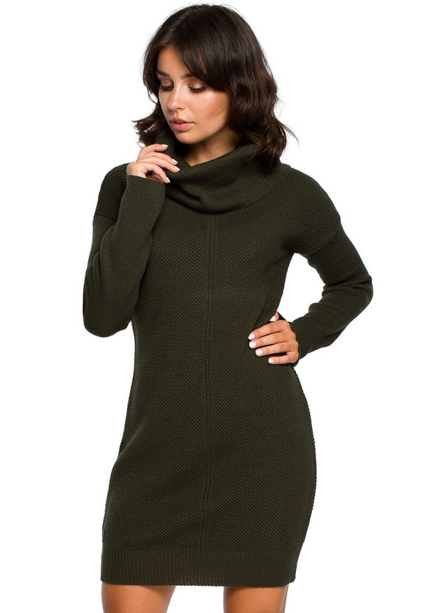 BE Knit - Cieplutka sukienka tunika o splocie typu wafelek. Typ kołnierza: golf. Materiał: materiał, akryl. Wzór: ze splotem