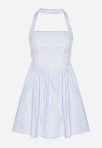 Born2be - Jasnoniebieska Bawełniana Sukienka Rozkloszowana na Szyję Kolaniela. Okazja: na co dzień. Kolor: niebieski. Materiał: bawełna. Sezon: wiosna. Typ sukienki: proste. Styl: casual, elegancki #7