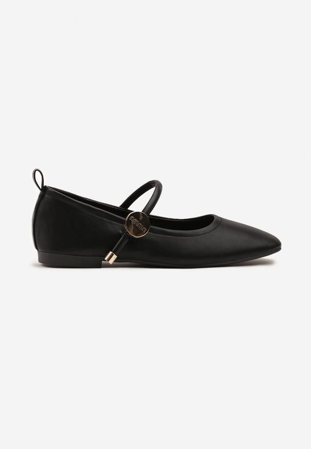 Renee - Czarne Balerinki z Kwadratowym Noskiem i Ozdobnym Paskiem Firmio. Okazja: na co dzień. Zapięcie: pasek. Kolor: czarny. Materiał: jeans. Styl: klasyczny, casual