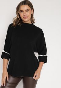 Born2be - Czarny Sweter z Kontrastową Lamówką Tuselle. Okazja: do pracy, na spotkanie biznesowe. Kolor: czarny. Materiał: jeans. Styl: biznesowy #6