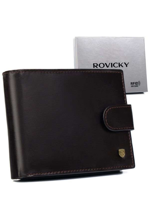 ROVICKY - Portfel męski skórzany RFID c.brąz Rovicky N992L-RVT-3166. Kolor: brązowy. Materiał: skóra