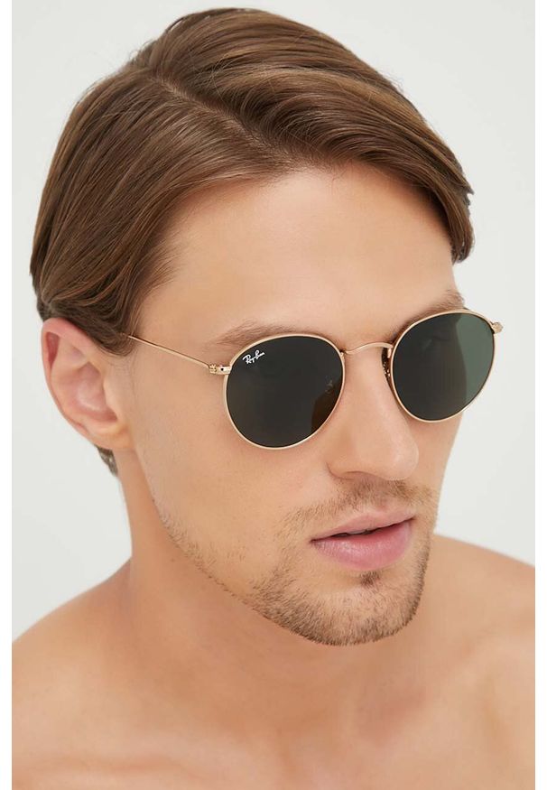 Ray-Ban okulary przeciwsłoneczne RB3447.001 męskie kolor złoty. Kształt: okrągłe. Kolor: złoty
