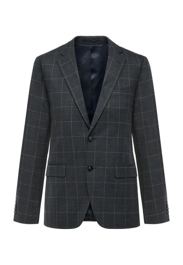 Ochnik - Marynarka męska w kratkę. Kolor: szary. Materiał: wełna. Wzór: kratka. Styl: elegancki