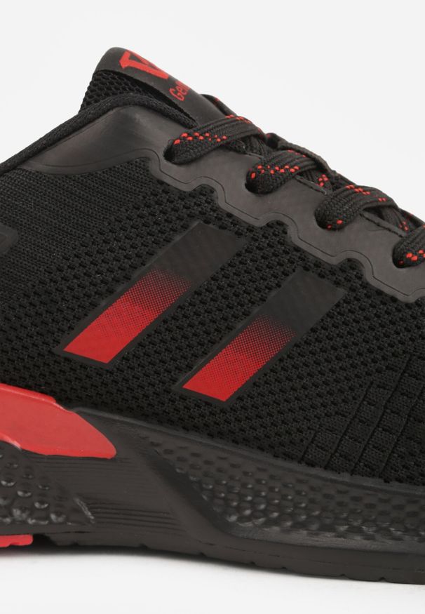 Born2be - Czarno-Czerwone Buty Sportowe Sneakersy Ozdobione Cieniowanymi Paskami Monissa. Okazja: na co dzień. Zapięcie: pasek. Kolor: czarny. Materiał: jeans, dresówka. Wzór: aplikacja. Sport: fitness