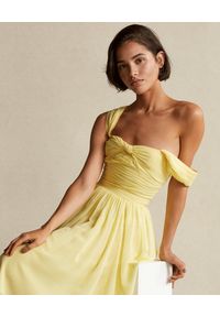 Ralph Lauren - RALPH LAUREN - Żółta sukienka na ramiączkach. Typ kołnierza: polo. Kolor: żółty. Materiał: materiał. Długość rękawa: na ramiączkach #4