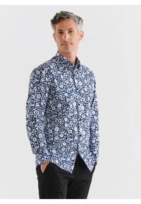Pako Lorente - PAKO LORENTE – Granatowa koszula w białe kwiaty. Okazja: na co dzień. Kolor: biały, niebieski, wielokolorowy. Materiał: jeans, bawełna. Wzór: kwiaty. Styl: casual #3