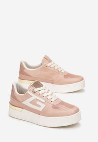 Renee - Różowe Sznurowane Sneakersy na Grubej Podeszwie z Metaliczną Wstawką Faeline. Kolor: różowy. Materiał: materiał #5