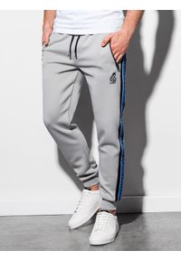 Ombre Clothing - Spodnie męskie dresowe joggery P854 - szare - XXL. Kolor: szary. Materiał: dresówka. Wzór: haft, kolorowy. Styl: retro #5
