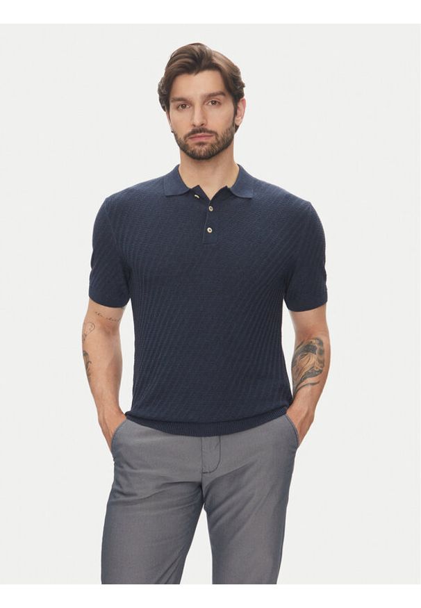 Pierre Cardin Polo C5 51314.5094 Granatowy Slim Fit. Typ kołnierza: polo. Kolor: niebieski. Materiał: wiskoza, bawełna