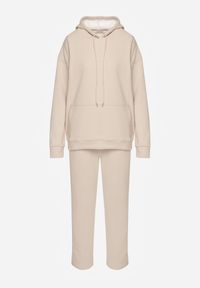 Renee - Beżowy 2-częściowy Komplet Dresowy z Bluzą i Spodniami Orifira. Kolor: beżowy. Materiał: dresówka. Wzór: geometria #3