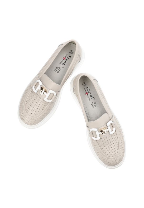 Beżowe Mokasyny S.Barski Eleganckie Obuwie Damskie. Kolor: beżowy. Materiał: materiał. Styl: elegancki