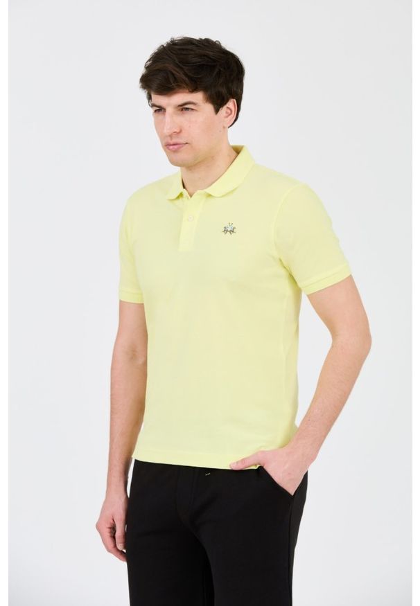 La Martina - LA MARTINA Cytrynowe męskie polo z małym logo, Rozmiar M. Typ kołnierza: polo. Kolor: żółty