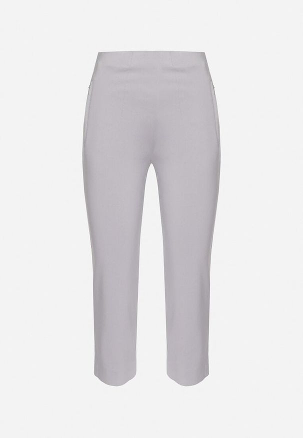 Born2be - Szare Spodnie o Długości 3/4 z Elastyczną Gumką w Pasie i Wiązaniem Cidasara. Kolor: szary