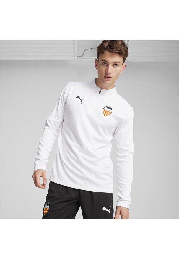 Puma - Męska bluza treningowa z zamkiem 1/4 Valencia CF PUMA White. Kolor: biały. Sport: piłka nożna