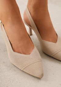 Born2be - Ciemnobeżowe Czółenka z Tkaniny VICES na Szpilce z Odkrytą Piętą i Wkładką Soft-Step Nymelin. Okazja: na co dzień, do pracy, na spotkanie biznesowe. Zapięcie: pasek. Kolor: beżowy. Materiał: tkanina. Obcas: na szpilce. Styl: casual, biznesowy #2