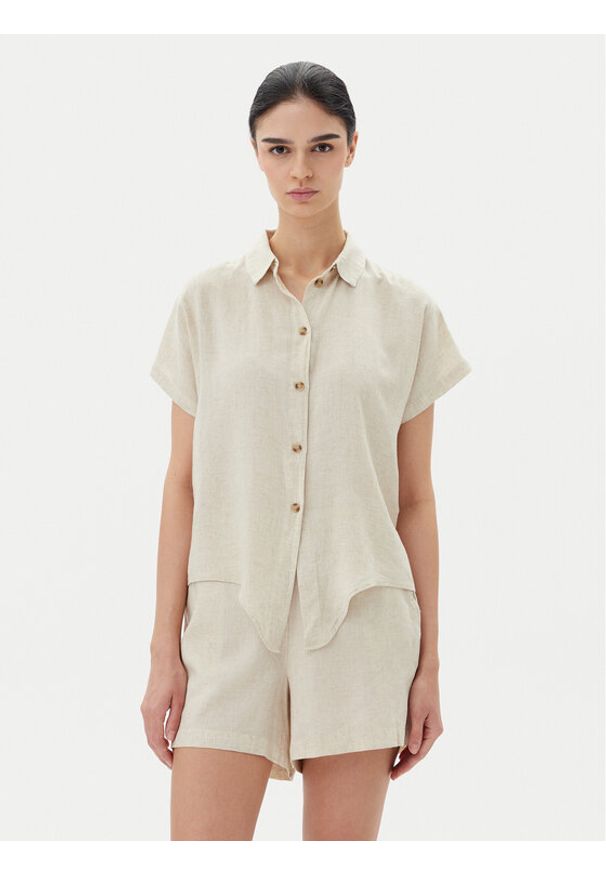 Vero Moda Koszula Thea 10333794 Beżowy Loose Fit. Kolor: beżowy. Materiał: wiskoza