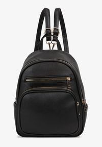 Born2be - Czarny Plecak z Odpinanymi Paskami z Regulacją i Suwakami Icenatia. Kolor: czarny. Materiał: jeans. Wzór: paski. Styl: klasyczny, elegancki, casual