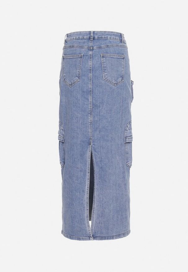 Born2be - Jasnoniebieska Bawełniana Spódnica Maxi Ołówkowa z Kieszeniami w Stylu Cargo Venille. Kolor: niebieski. Materiał: bawełna