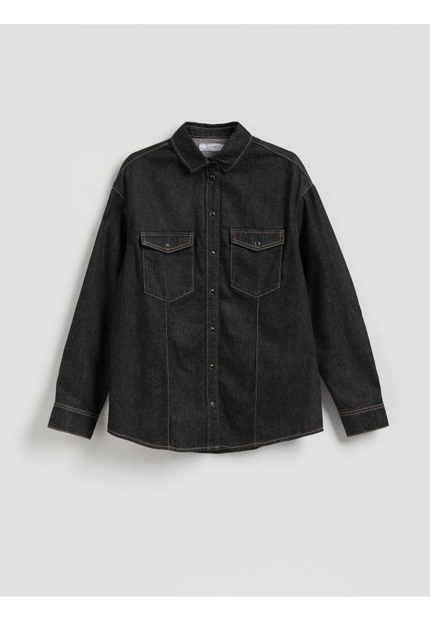 Reserved - Jeansowa koszula oversize - szary. Kolor: szary. Materiał: jeans