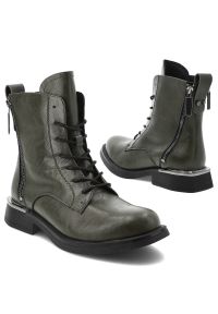 Zielone Botki Vinceza Ocieplane Buty Damskie. Okazja: na co dzień. Zapięcie: sznurówki. Kolor: zielony. Szerokość cholewki: normalna. Materiał: skóra, jeans. Sezon: zima, jesień. Obcas: na obcasie. Styl: casual, klasyczny. Wysokość obcasa: średni #4