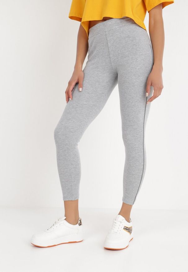 Born2be - Jasnoszare Legginsy Canoreia. Stan: podwyższony. Kolor: szary. Materiał: bawełna, dzianina. Wzór: jednolity