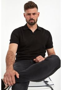 Karl Lagerfeld - Polo męskie z dzianiny ażurowej KARL LAGERFELD. Typ kołnierza: polo. Materiał: dzianina. Wzór: ażurowy