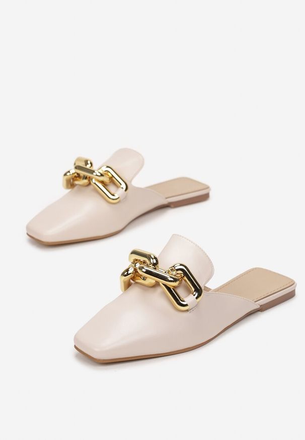 Renee - Beżowe Klapki Jennimere. Kolor: beżowy. Obcas: na obcasie. Wysokość obcasa: niski