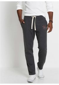 bonprix - Spodnie sportowe z czystej bawełny, ze sportowymi detalami. Kolor: szary. Materiał: bawełna. Wzór: nadruk. Styl: sportowy #1
